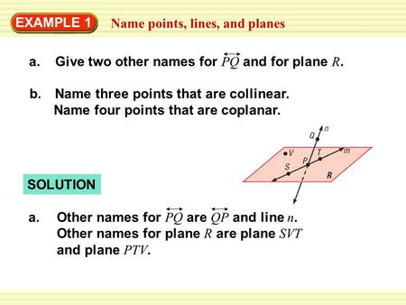 EXAMPLE 1 Name points, lines, and planes