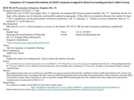 Summary of Comment Resolution of LB28 Comments assigned to Data Forwarding and QoS Adhoc Group IEEE 802.16 Presentation Submission Template (Rev. 9) Document.