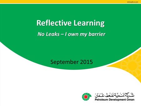 Reflective Learning No Leaks – I own my barrier September 2015.