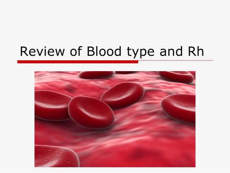 Review of Blood type and Rh. Blood types and Blood groups  Blood Types- two parts the ABO part and the Rh part. A, B, O specify the types of proteins.