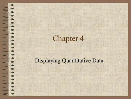 Chapter 4 Displaying Quantitative Data Describing One Quantitative Variable Distribution of variable –Summary of different values observed for the variable.