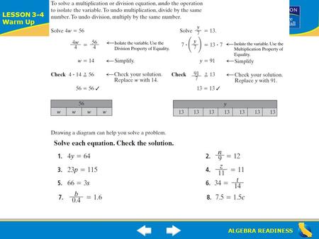 ALGEBRA READINESS LESSON 3-4 Warm Up Lesson 3-4 Warm Up.