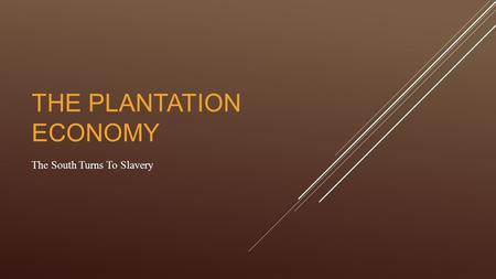 THE PLANTATION ECONOMY The South Turns To Slavery.