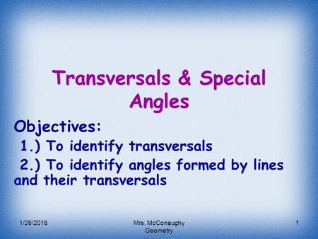 Transversals & Special Angles