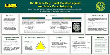The Banana Bag: Small Potatoes against Wernicke’s Encephalopathy The Banana Bag: Small Potatoes against Wernicke’s Encephalopathy Neha Patel MD, Devika.