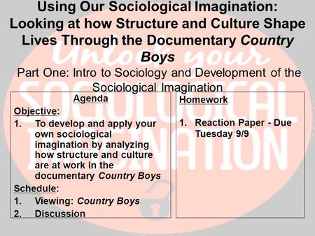 Using Our Sociological Imagination: Looking at how Structure and Culture Shape Lives Through the Documentary Country Boys Part One: Intro to Sociology.