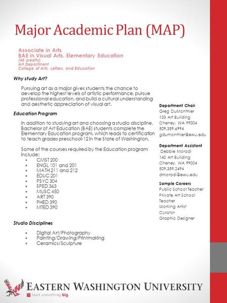 Major Academic Plan (MAP) Why study Art? Pursuing art as a major gives students the chance to develop the highest levels of artistic performance, pursue.