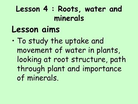Lesson 4 : Roots, water and minerals