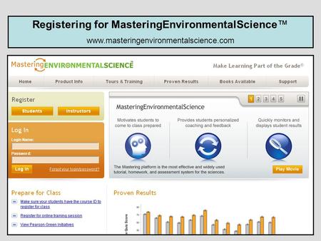 Registering for MasteringEnvironmentalScience™ www.masteringenvironmentalscience.com.