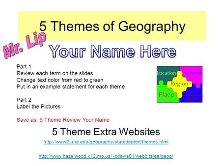 5 Themes of Geography 5 Theme Extra Websites