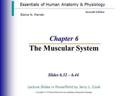 Essentials of Human Anatomy & Physiology Copyright © 2003 Pearson Education, Inc. publishing as Benjamin Cummings Slides 6.32 – 6.44 Seventh Edition Elaine.