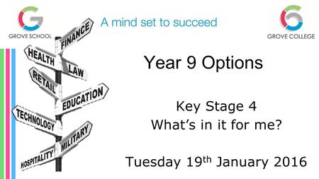 Year 9 Options Key Stage 4 What’s in it for me? Tuesday 19 th January 2016.