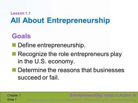 Entrepreneurship: Ideas in Action 5e © 2011 Cengage Learning. All rights reserved. May not be scanned, copied or duplicated, or posted to a publicly accessible.