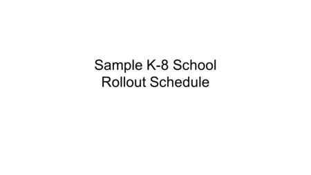 Sample K-8 School Rollout Schedule. Rollout Agenda Welcome and introduction to the expectations framework –All classes All classes rotate through 30 minute.