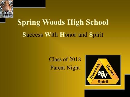 Spring Woods High School Success With Honor and Spirit Class of 2018 Parent Night.