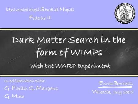 Dark Matter Search in the form of WIMPs with the WARP Experiment