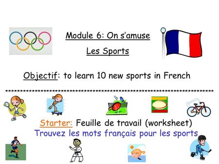 Objectif: to learn 10 new sports in French
