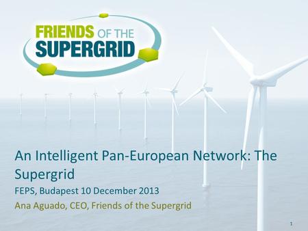 1 An Intelligent Pan-European Network: The Supergrid 1 FEPS, Budapest 10 December 2013 Ana Aguado, CEO, Friends of the Supergrid.