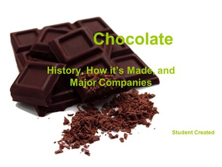 Chocolate History, How its Made, and Major Companies Student Created.