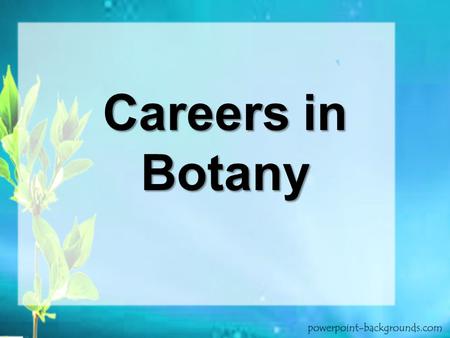 Careers in Botany. Would you study plants? Think about it for a minute – Would it be of interest to you? – Would it be of any importance to the world?