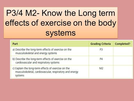 P3/4 M2- Know the Long term effects of exercise on the body systems