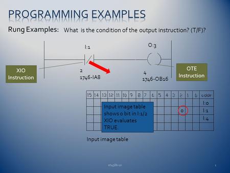 Programming Examples Rung Examples: