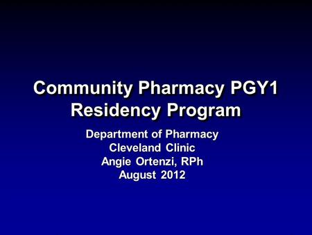 Community Pharmacy PGY1 Residency Program