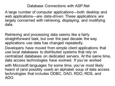 Database Connections with ASP.Net