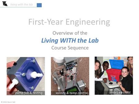 First-Year Engineering Overview of the Living WITH the Lab Course Sequence College of Engineering & Science living with the lab © 2012 David Hall.