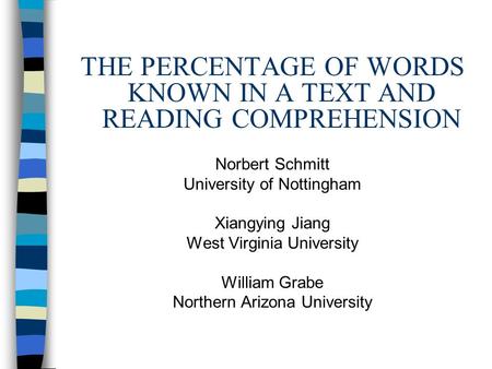 THE PERCENTAGE OF WORDS KNOWN IN A TEXT AND READING COMPREHENSION