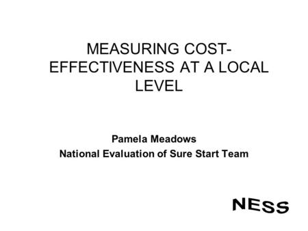 MEASURING COST- EFFECTIVENESS AT A LOCAL LEVEL Pamela Meadows National Evaluation of Sure Start Team.