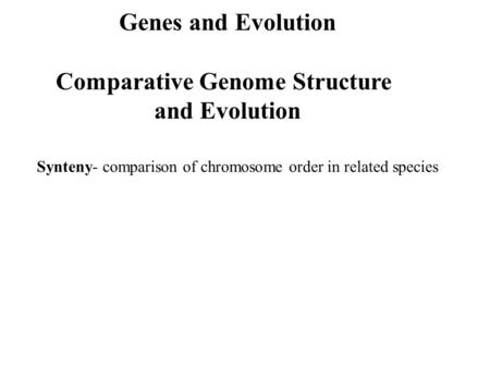 Genes and Evolution Comparative Genome Structure and Evolution Synteny- comparison of chromosome order in related species.