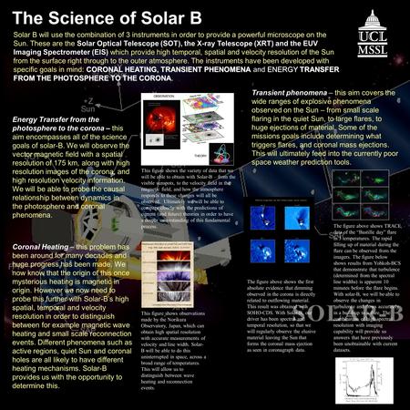 The Science of Solar B Transient phenomena – this aim covers the wide ranges of explosive phenomena observed on the Sun – from small scale flaring in the.