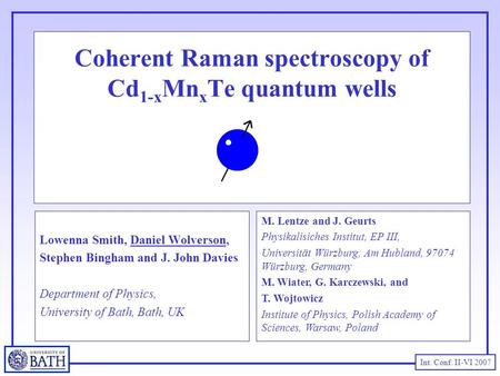 Int. Conf. II-VI 2007 Coherent Raman spectroscopy of Cd 1-x Mn x Te quantum wells Lowenna Smith, Daniel Wolverson, Stephen Bingham and J. John Davies Department.