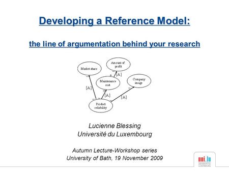 Lucienne Blessing Université du Luxembourg Autumn Lecture-Workshop series University of Bath, 19 November 2009 Developing a Reference Model: the line of.