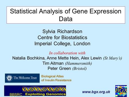 BGX 1 Sylvia Richardson Centre for Biostatistics Imperial College, London Statistical Analysis of Gene Expression Data In collaboration with Natalia Bochkina,