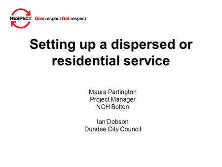 Setting up a dispersed or residential service Maura Partington Project Manager NCH Bolton Ian Dobson Dundee City Council.