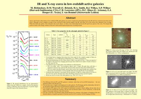 IR and X-ray cores in low-redshift active galaxies M. Birkinshaw, D.M. Worrall (U. Bristol), H.A. Smith, B.J. Wilkes, S.P. Willner (Harvard-Smithsonian.