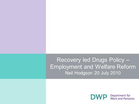 Recovery led Drugs Policy – Employment and Welfare Reform Neil Hodgson 20 July 2010.