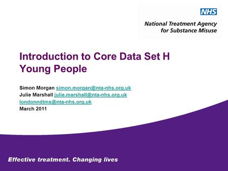 Introduction to Core Data Set H Young People Simon Morgan Julie Marshall