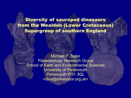 Diversity of sauropod dinosaurs from the Wealden (Lower Cretaceous) Supergroup of southern England Michael P. Taylor Palaeobiology Research Group School.