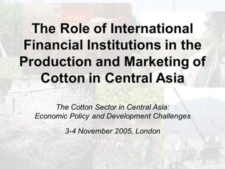 The Role of International Financial Institutions in the Production and Marketing of Cotton in Central Asia The Cotton Sector in Central Asia: Economic.