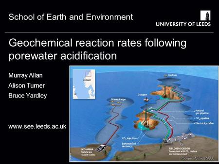 School of Earth and Environment Geochemical reaction rates following porewater acidification Murray Allan Alison Turner Bruce Yardley www.see.leeds.ac.uk.