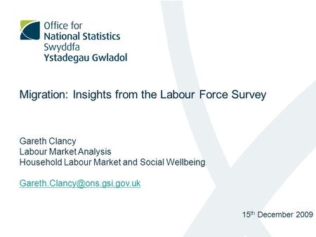 Migration: Insights from the Labour Force Survey Gareth Clancy Labour Market Analysis Household Labour Market and Social Wellbeing