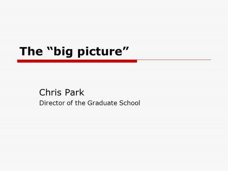 The big picture Chris Park Director of the Graduate School.