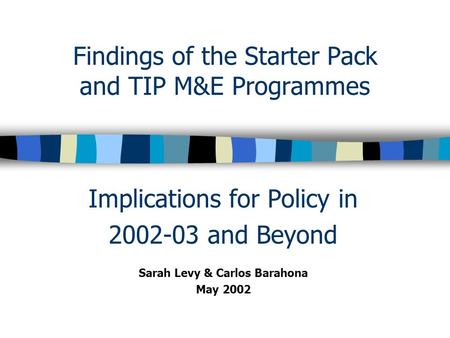 Findings of the Starter Pack and TIP M&E Programmes Implications for Policy in 2002-03 and Beyond Sarah Levy & Carlos Barahona May 2002.