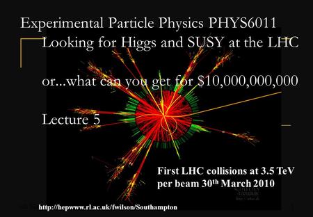 5th May 2010Fergus Wilson, RAL1 Experimental Particle Physics PHYS6011 Looking for Higgs and SUSY at the LHC or...what can you get for $10,000,000,000.