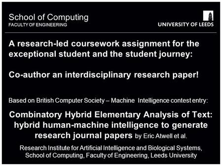 School of something FACULTY OF OTHER School of Computing FACULTY OF ENGINEERING A research-led coursework assignment for the exceptional student and the.