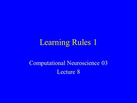 Computational Neuroscience 03 Lecture 8