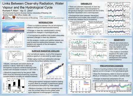 Links Between Clear-sky Radiation, Water Vapour and the Hydrological Cycle Richard P. Allan 1, Viju O. John 2 1 Environmental Systems Science Centre, University.